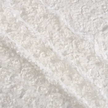 White embroidered chiffon with 3d flowers