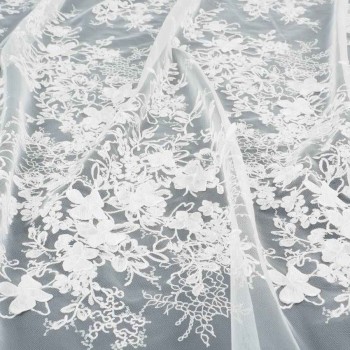 White embroidered nacar tulle - emb area 120 -