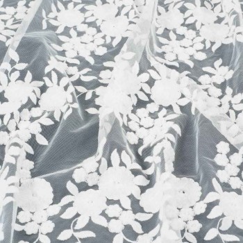 Cotton flowers on mesh ivory