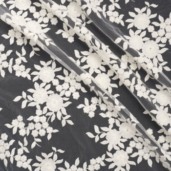 Tul bordado floral blanco