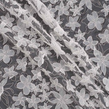 White 3d flower embroidery