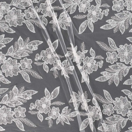 White embroidered tulle with sequins  (=32036)