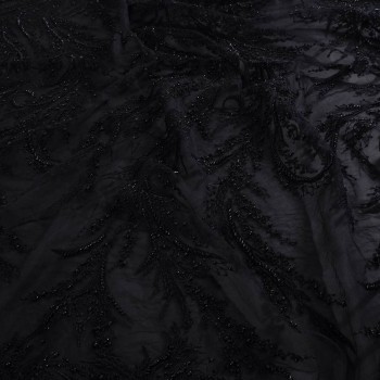 Black arabesque embroidered tulle
