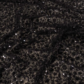 Black bead flowers on tulle