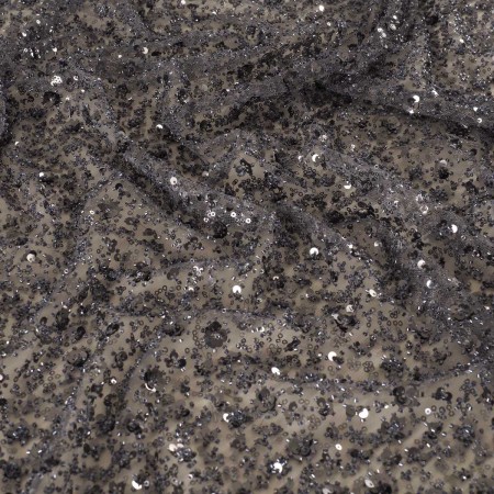 Grey bead flowers on tulle