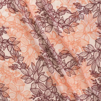 Hojas bordadas en organza naranja rojo