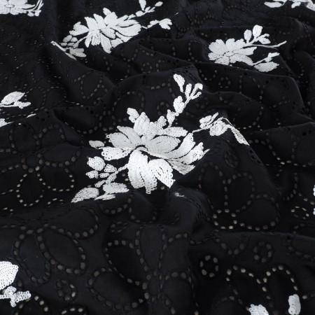 Black white embroidered cotton