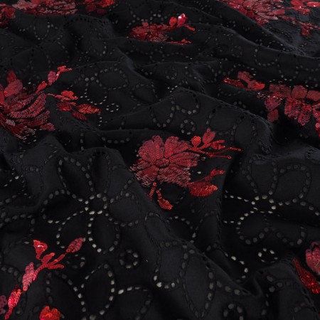 Red black embroidered cotton v