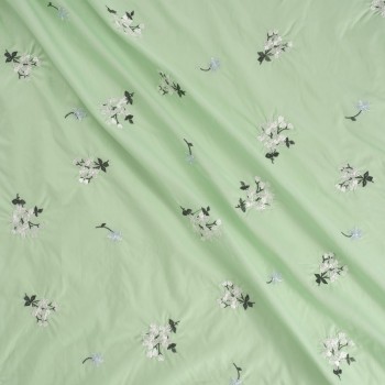 Ligth green cotton floral embroidery