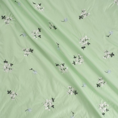 Ligth green cotton floral embroidery