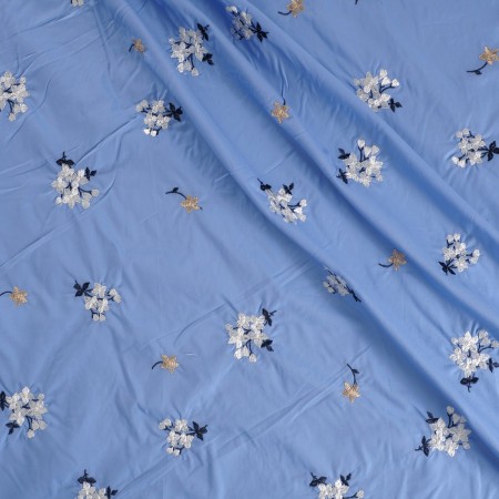 Light blue cotton floral embroidery