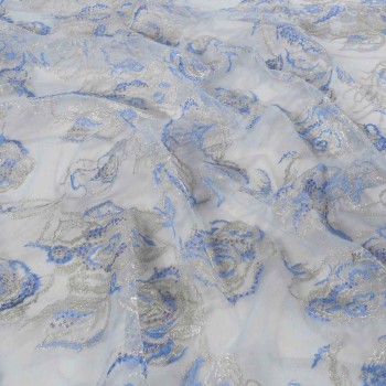 Blue flower embroidered tulle