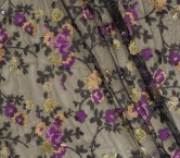 Blue beige sequin flower embroidery