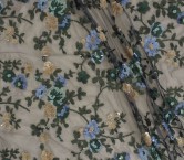 Blue beige sequin flower embroidery