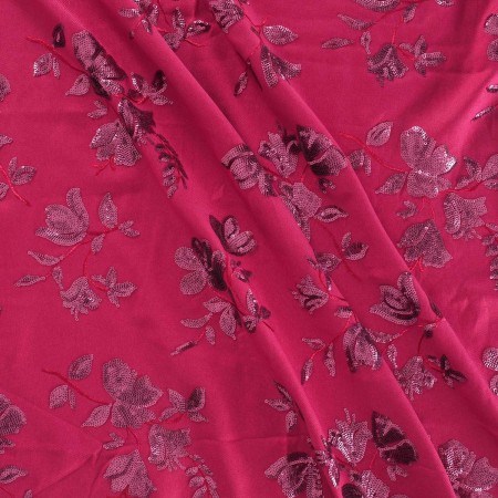 Twill bordado lentejuelas fuxia