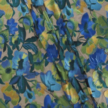Bordado con flores grandes azul verde