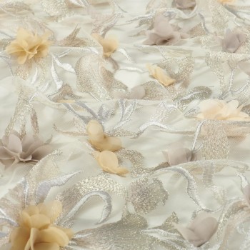 3d floral embroidery beige