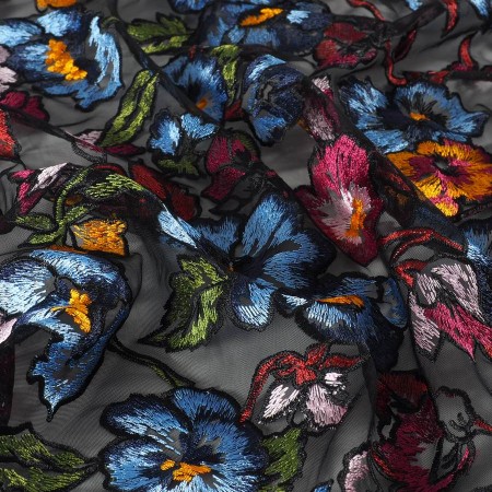 Pure floral embroidery black ground