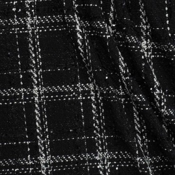 Tweed checks with 3d sequins black and white