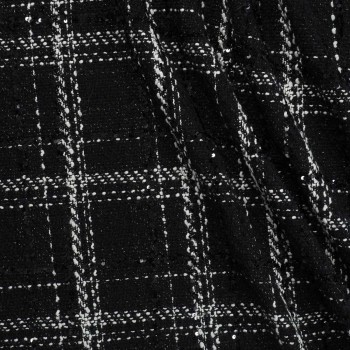 Tweed checks with 3d sequins black and white