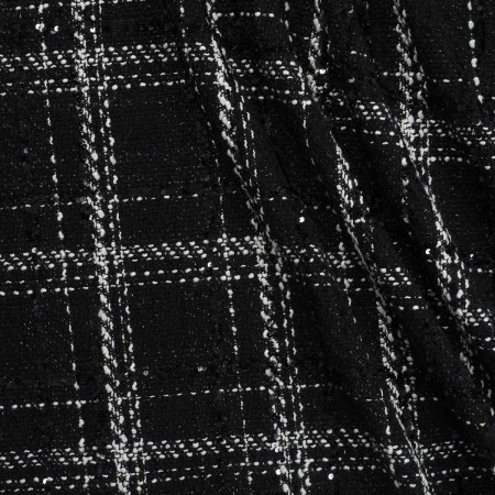 Tweed cuadros con lentejuelas 3d blanco negro