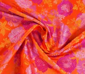 Jacquard raso flores naranja rosa