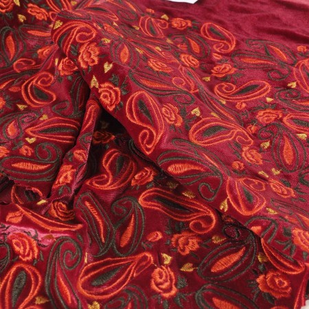 Red embroidered velvet