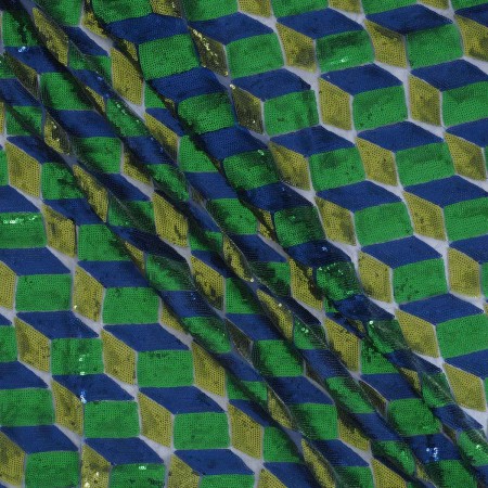 Lentejuelas diseño geométrico azul verde amarillo