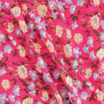 Tafetán bordado flor fuxia