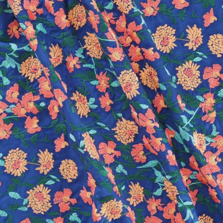 Blue flower embroidered tafetan
