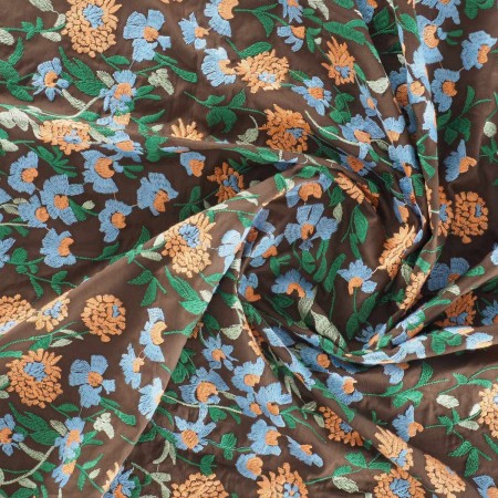 Brown flower embroidered tafetan