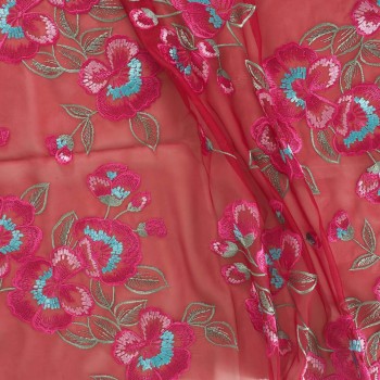 Organza bordada flor granate
