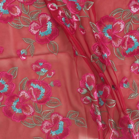 Garnet embroidered flower organza