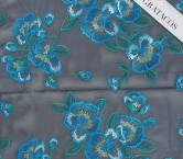 Blue navy embroidered flower organza