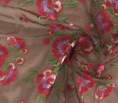 Brown embroidered flower organza