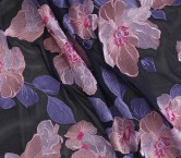 Fuxia flower embroidered chiffon