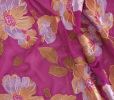 Fuxia flower embroidered chiffon