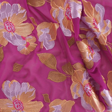 Fuxia flower embroidered chiffon