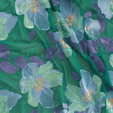 Green flower embroidered chiffon