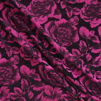 Jacquard cloqué floral fuxia