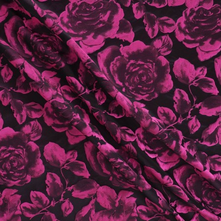 Jacquard cloqué floral fuxia