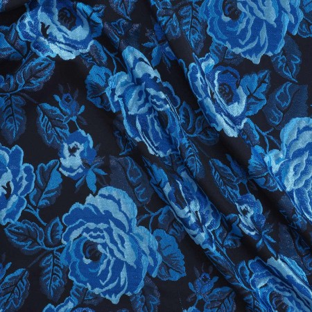 Jacquard flores lamé azul