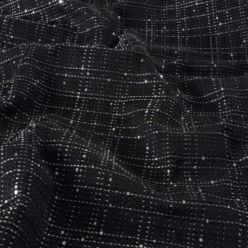 Black silver paillette checked jacquard