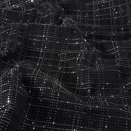 Jacquard cuadros pailletes negro plata
