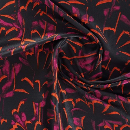 Jacquard floral fuxia rojo fondo negro