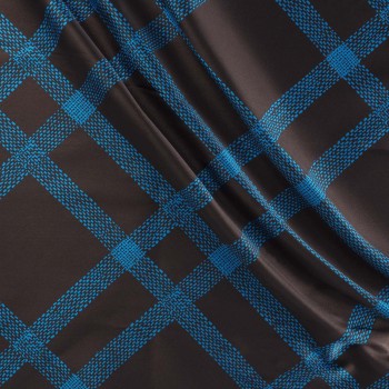 Blue checked mikado jacquard