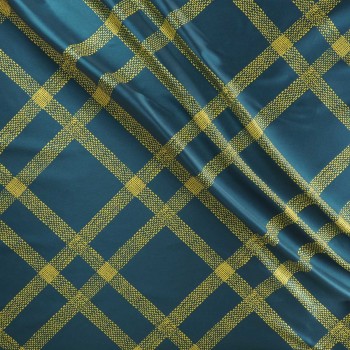 Green yellow checked mikado jacquard