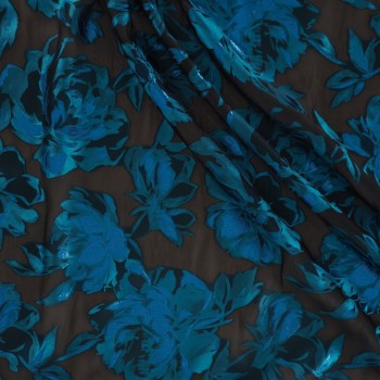 Turquoise floral jacquard fil coupé