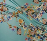 Mikado estampado flores turquesa claro