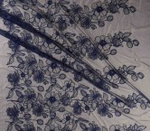 Navy micro tulle floral embroidery